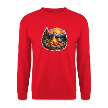 Lagerfeuer am Bergsee - Unisex Pullover - Rot - Vorne - Alina (178cm) & Michal (187cm)