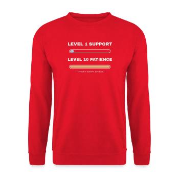Level 1 Support, Level 10 Patience – IT Shirt - Unisex Pullover - Rot - Vorne - Alina (178cm) & Michal (187cm)