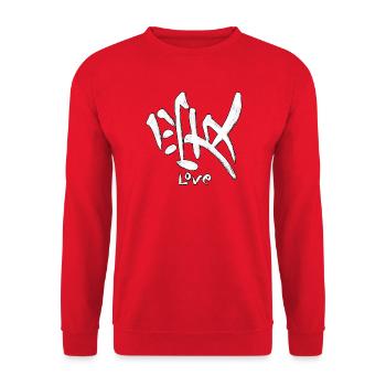 Liebes-Graffiti-Symbol: weiße Pinsel - Unisex Pullover - Rot - Vorne - Alina (178cm) & Michal (187cm)