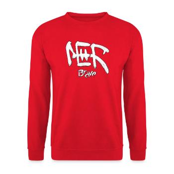 Tapferer Symbol-Pinselstrich auf Schwarz - Unisex Pullover - Rot - Vorne - Alina (178cm) & Michal (187cm)