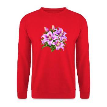 Rosa Lilien-Strauß-Druck - Unisex Pullover - Rot - Vorne - Alina (178cm) & Michal (187cm)