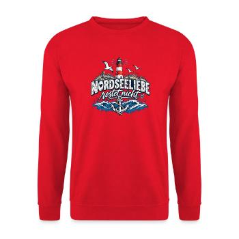 Nordsee Liebe Rostet Nicht Leuchtturm - Unisex Pullover - Rot - Vorne - Alina (178cm) & Michal (187cm)