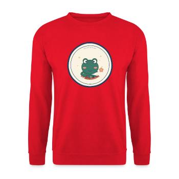 Frosch mit Social Battery 1% Rest - Unisex Pullover - Rot - Vorne - Alina (178cm) & Michal (187cm)