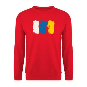 Kanarische Inseln Flagge - Pinselstriche - Unisex Pullover - Rot - Vorne - Alina (178cm) & Michal (187cm)