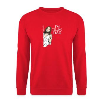  Sprüche: I'M TELLING DAD, Christen Religionen - Unisex Pullover - Rot - Vorne - Alina (178cm) & Michal (187cm)