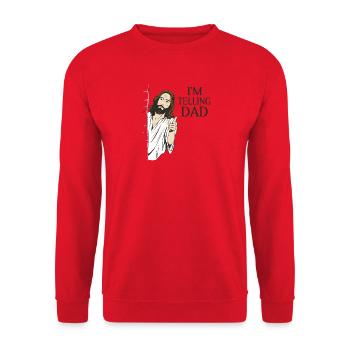  Sprüche: I'M TELLING DAD, Christen Religionen - Unisex Pullover - Rot - Vorne - Alina (178cm) & Michal (187cm)