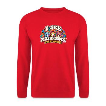 Ich sehe Pilze überall - Unisex Pullover - Rot - Vorne - Alina (178cm) & Michal (187cm)