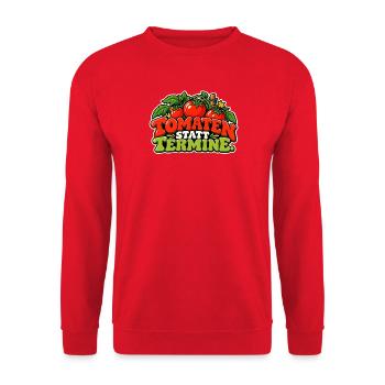 Tomaten statt Termine – Cartoon - Unisex Pullover - Rot - Vorne - Alina (178cm) & Michal (187cm)
