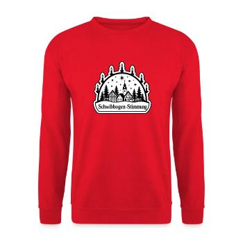 Schwibbogen Stimmung Erzgebirge Weihnachten Shirt - Unisex Pullover - Rot - Vorne - Alina (178cm) & Michal (187cm)