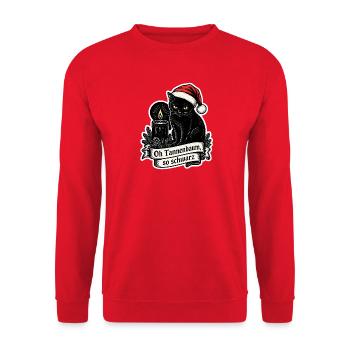 Oh Tannenbaum so schwarz Katze Gothic Weihnachten - Unisex Pullover - Rot - Vorne - Alina (178cm) & Michal (187cm)