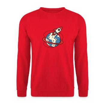 Retro Rakete Weltraum Planet Retro Sci-Fi Shirt - Unisex Pullover - Rot - Vorne - Alina (178cm) & Michal (187cm)