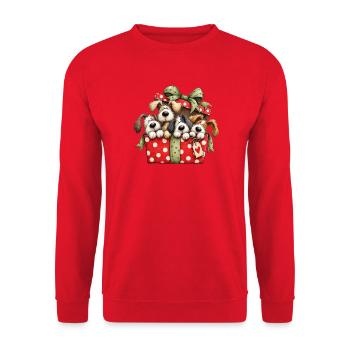 🎁 Weihnachtswelpen - Unisex Pullover - Rot - Vorne - Alina (178cm) & Michal (187cm)