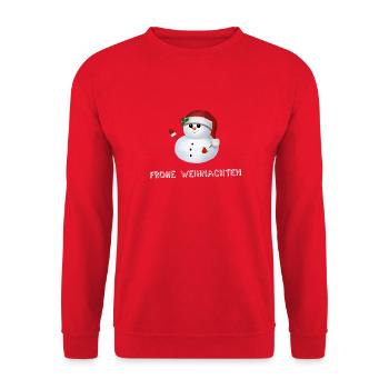 Frohe Weihnachten Schneemann - Weihnachtsmütze - Unisex Pullover - Rot - Vorne - Alina (178cm) & Michal (187cm)