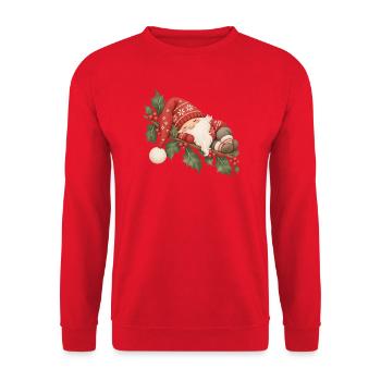 Schlafender Weihnachtswichtel auf Stechpalme  - Unisex Pullover - Rot - Vorne - Alina (178cm) & Michal (187cm)