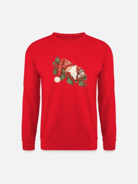 Schlafender Weihnachtswichtel auf Stechpalme  - Unisex Pullover - Rot