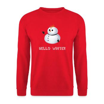 Hello Winter - Punk Schneemann - Unisex Pullover - Rot - Vorne - Alina (178cm) & Michal (187cm)