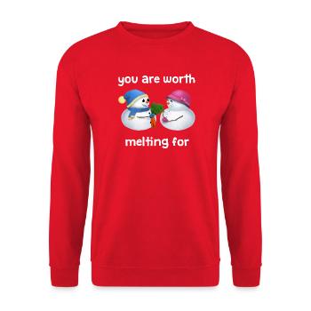 You are worth melting for - Schneemann Paar - Unisex Pullover - Rot - Vorne - Alina (178cm) & Michal (187cm)