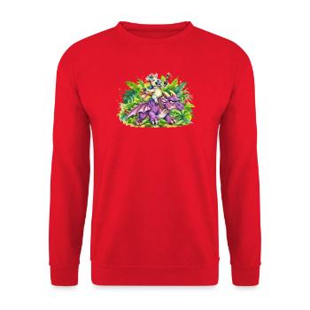 Jungle Fantasie: Einhorn reitet Drache - Unisex Pullover - Rot - Vorne - Alina (178cm) & Michal (187cm)