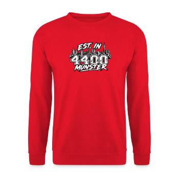 Est. in 4400 Münster - Unisex Pullover - Rot - Vorne - Alina (178cm) & Michal (187cm)