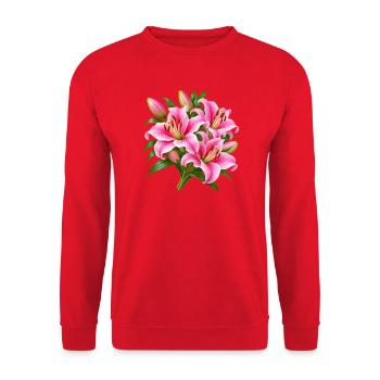 Pink Lily Bouquet Burst - Unisex Pullover - Rot - Vorne - Alina (178cm) & Michal (187cm)