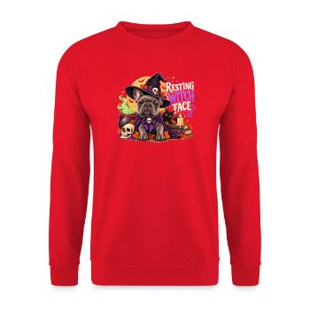  Resting Witch Face Französische Bulldogge Hexe - Unisex Pullover - Rot - Vorne - Alina (178cm) & Michal (187cm)