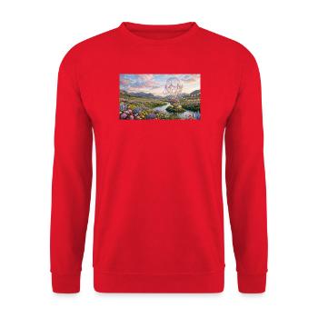 Floral Sky Balloon Traumlandschaft - Unisex Pullover - Rot - Vorne - Alina (178cm) & Michal (187cm)
