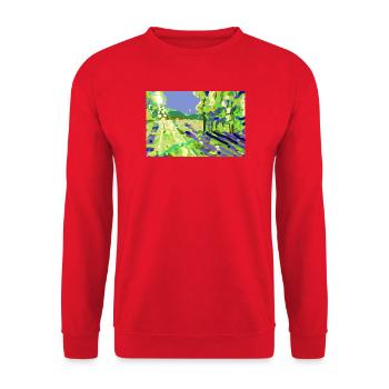 Impressionistische Sonnenlandschaft - Unisex Pullover - Rot - Vorne - Alina (178cm) & Michal (187cm)