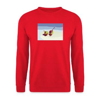 Bunte Birnen auf einer Strandlandschaft - Unisex Pullover - Rot - Vorne - Alina (178cm) & Michal (187cm)