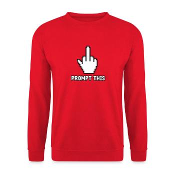 Anti-KI – Mittelfinger – Prompt dafür! Scheiß auf KI-Zeug - Unisex Pullover - Rot - Vorne - Alina (178cm) & Michal (187cm)