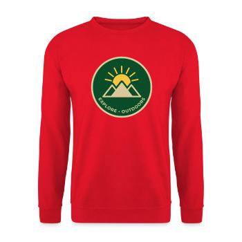 Entdecken Sie das Outdoor-Mountain Sunrise Abzeichen - Unisex Pullover - Rot - Vorne - Alina (178cm) & Michal (187cm)