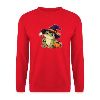 Frosch mit Hexenhut - Unisex Pullover - Rot - Vorne - Alina (178cm) & Michal (187cm)
