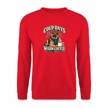 Deutscher Schäferhund Winterkaffee – Loyale Firma - Unisex Pullover - Rot - Vorne - Alina (178cm) & Michal (187cm)
