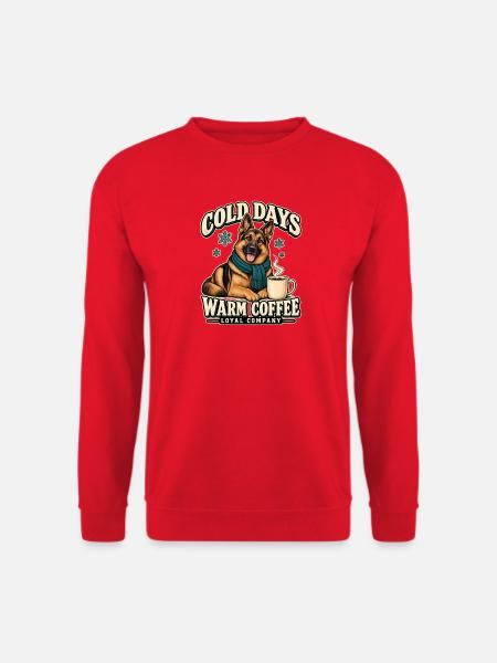 Schäferhund mit Kaffee – Kalte Tage Warmer Kaffee - Unisex Pullover - Rot