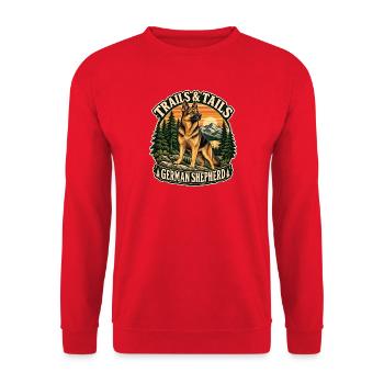 Trails and Tails – Deutscher Schäferhund Wandern - Unisex Pullover - Rot - Vorne - Alina (178cm) & Michal (187cm)