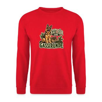Schäferhund Gassirunde - Hundespaziergang - Unisex Pullover - Rot - Vorne - Alina (178cm) & Michal (187cm)