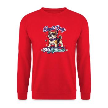 Kleiner Hund Große Einstellung - Unisex Pullover - Rot - Vorne - Alina (178cm) & Michal (187cm)