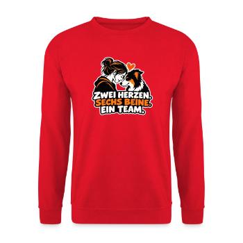 Zwei Herzen Sechs Beine Team - Unisex Pullover - Rot - Vorne - Alina (178cm) & Michal (187cm)