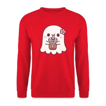 Süßer Geist mit rosa Blume trinkt Eiskaffee - Unisex Pullover - Rot - Vorne - Alina (178cm) & Michal (187cm)