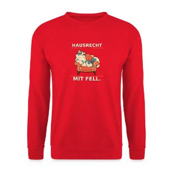 Hausrecht mit Fell Katze im Sessel - Unisex Pullover - Rot - Vorne - Alina (178cm) & Michal (187cm)
