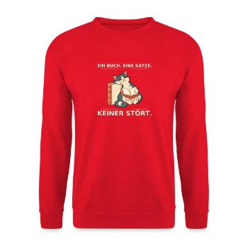 Buchliebe Katze – Nicht Stören - Unisex Pullover - Rot - Vorne - Alina (178cm) & Michal (187cm)