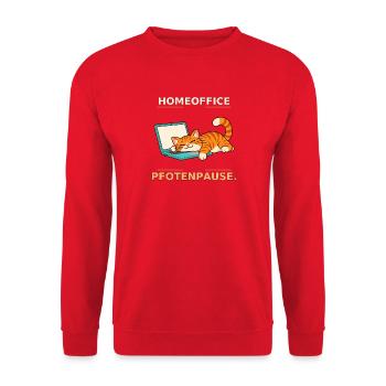 Homeoffice Pfotenpause Katze - Unisex Pullover - Rot - Vorne - Alina (178cm) & Michal (187cm)