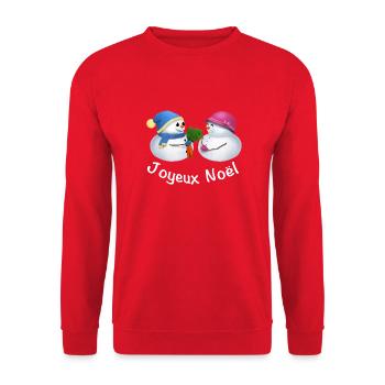 Joyeux Noël Schneemann Paar - Französisch - Unisex Pullover - Rot - Vorne - Alina (178cm) & Michal (187cm)
