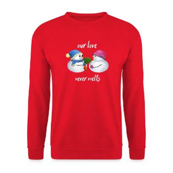 Our love never melts - Schneemann Paar - Unisex Pullover - Rot - Vorne - Alina (178cm) & Michal (187cm)