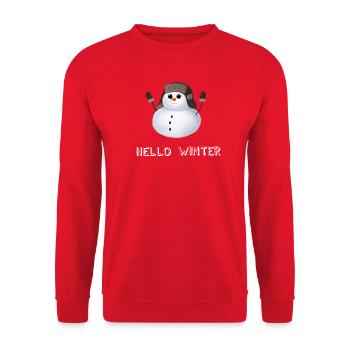 Hello Winter - Schneemann mit Uschanka - Unisex Pullover - Rot - Vorne - Alina (178cm) & Michal (187cm)