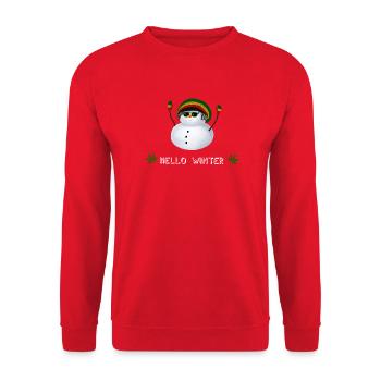 Hello Winter - Rasta Schneemann - Unisex Pullover - Rot - Vorne - Alina (178cm) & Michal (187cm)
