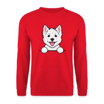 Westie West Highland White Terrier - Unisex Pullover - Rot - Vorne - Alina (178cm) & Michal (187cm)