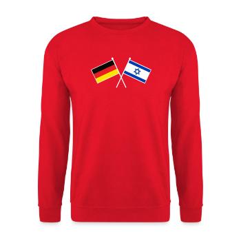 Germany x Israel Crossed Friendship Flags - Unisex Pullover - Rot - Vorne - Alina (178cm) & Michal (187cm)