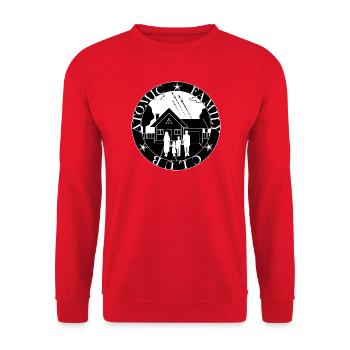 Familie im Kosmischen Haus - Unisex Pullover - Rot - Vorne - Alina (178cm) & Michal (187cm)