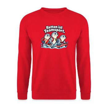 Rettungsschwimmer Lifeguard Wasserrettung Team - Unisex Pullover - Rot - Vorne - Alina (178cm) & Michal (187cm)