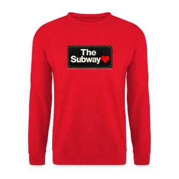 Subway Heart Retro-Schild - Unisex Pullover - Rot - Vorne - Alina (178cm) & Michal (187cm)